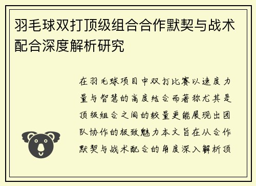羽毛球双打顶级组合合作默契与战术配合深度解析研究