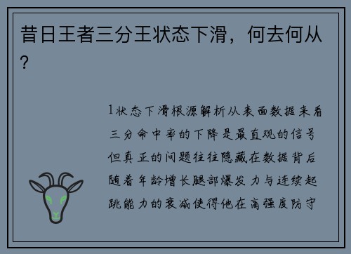 昔日王者三分王状态下滑，何去何从？